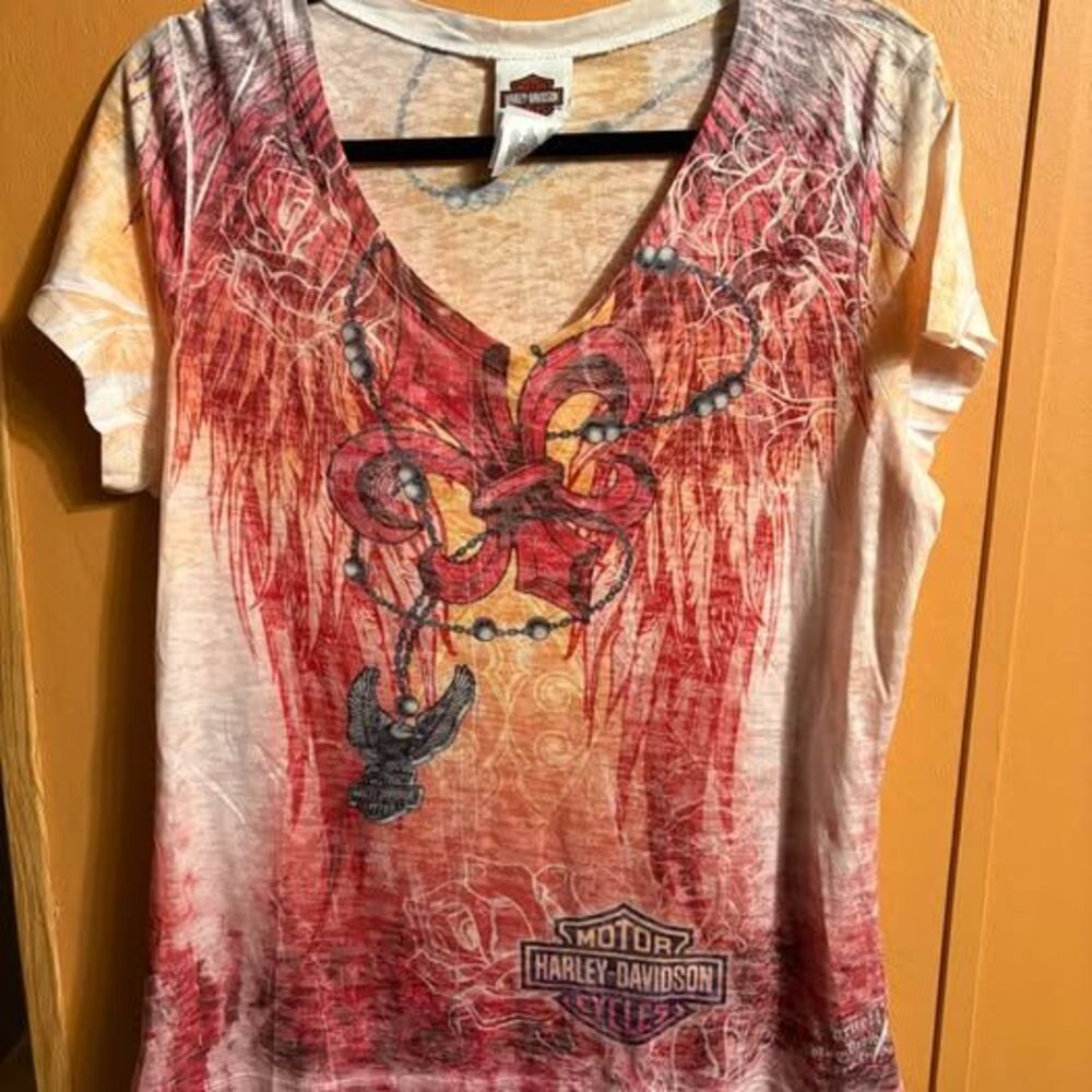 Y2K Harley Davidson Women’s XL burnout tee tshirt top angel wings shirt motorcyc